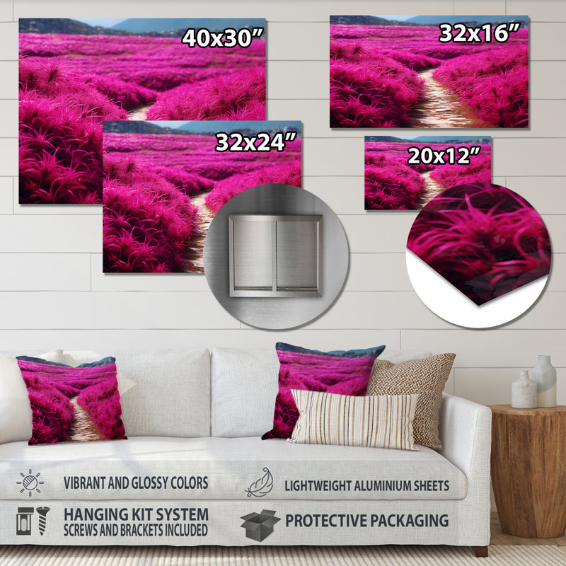 Fushia Blooming Abstraction II - Floral Print on Metal, 12" H x 20" W x 1" D