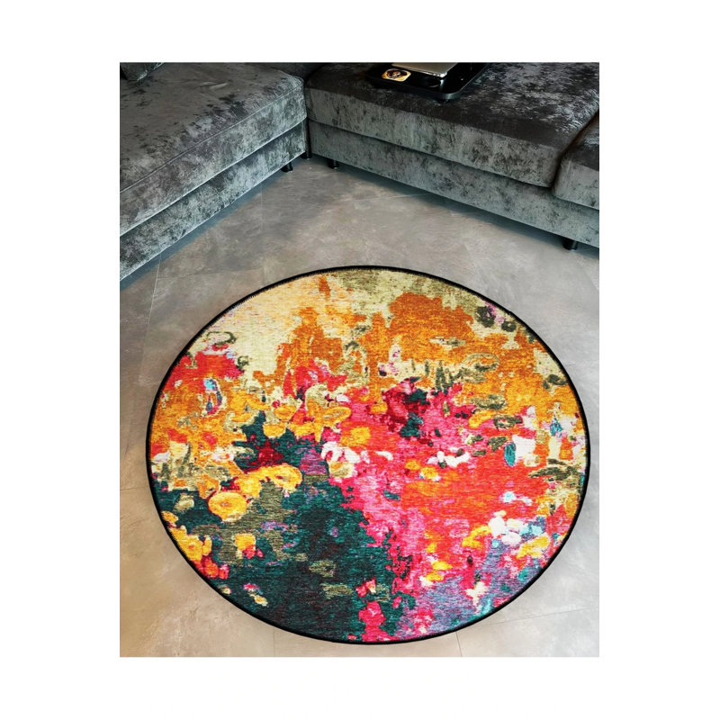 Multicolored Abstract Patterned Round Woven Base Modern Decorative Carpet, Round 2'8"