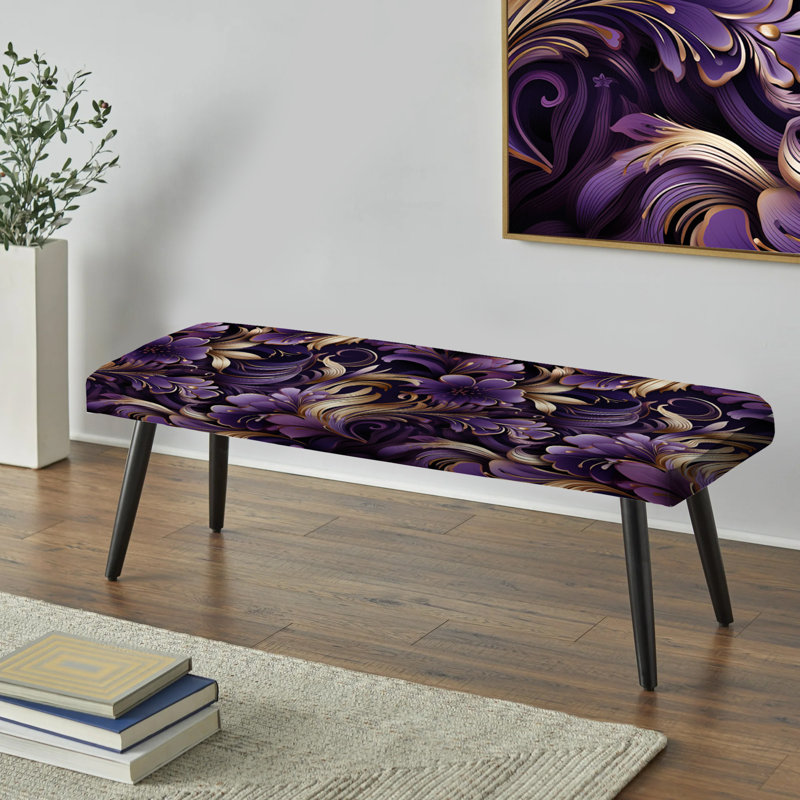 Glamour doré et mauve à motif damassé - banc rembourré en marbre noir