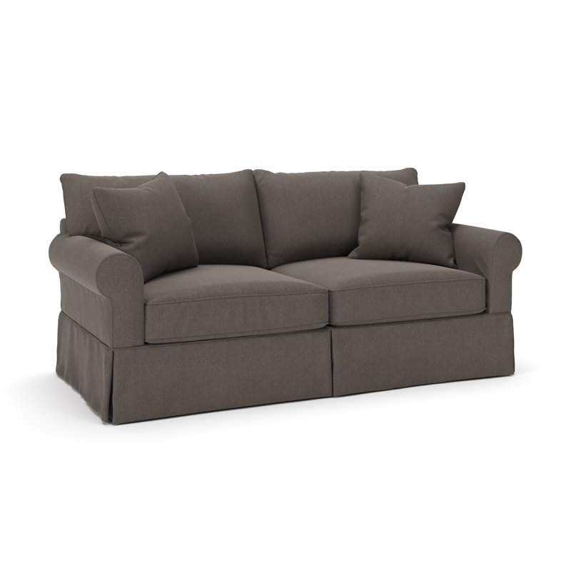Amari 83" Slipcovered Sofa, Drusky Charcoal Sustain® Basketweave
