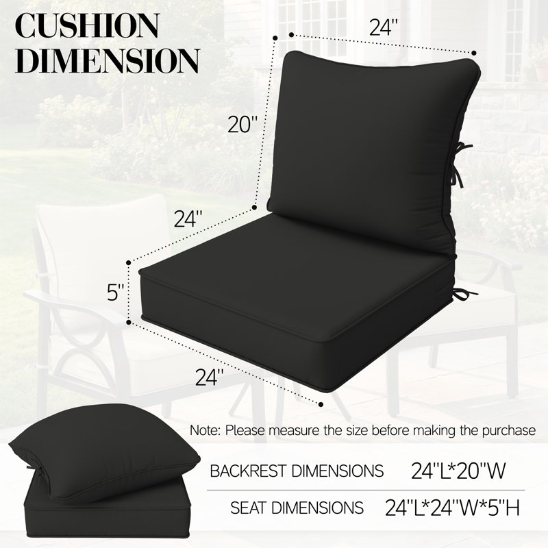Ensemble de coussins de siège d'extérieur Wynee, 5", Noir, noir, noir, noir, 24" W x 24" D
