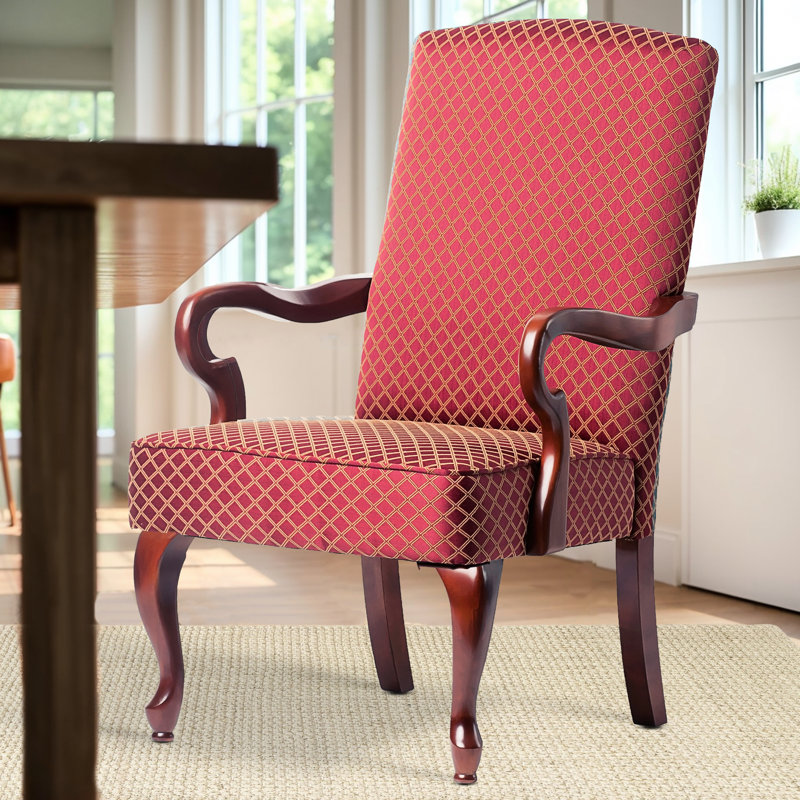 Chaise avec accoudoirs à dossier haut en bois massif rouge et coussin en mousse confortable de qualité supérieure