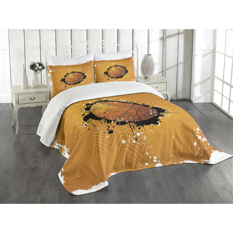Ambesonne Orange Bedspread Basketball Splash, King Bedspread + 2 Standard Shams
