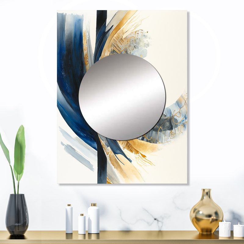 Blue And Gold Swirl Abstract IV - Abstract Spirals Large Mirror, Modern Unique Wall Mirror Decor, Printed Metal Art