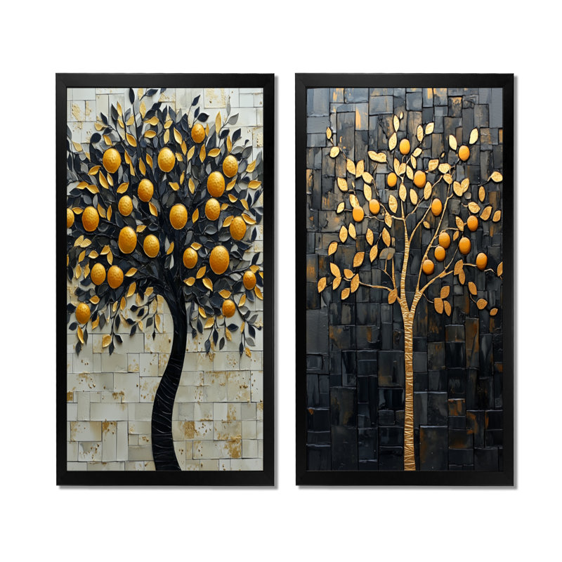 Orangerie au soleil I - Ensemble de 2 impressions encadrées d'agrumes, 40" H x 40" W, Black Picture Framed