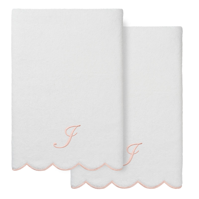  Ensemble de serviettes de bain personnalisables 100% coton turque ADORNIA 2PC, I, Blanc / Rose