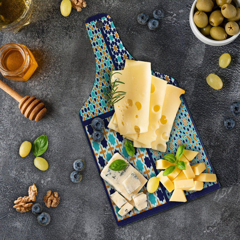 Ambesonne Orient Tempered Glass Cutting Board Mosaic Eastern Pattern Blue Orange White