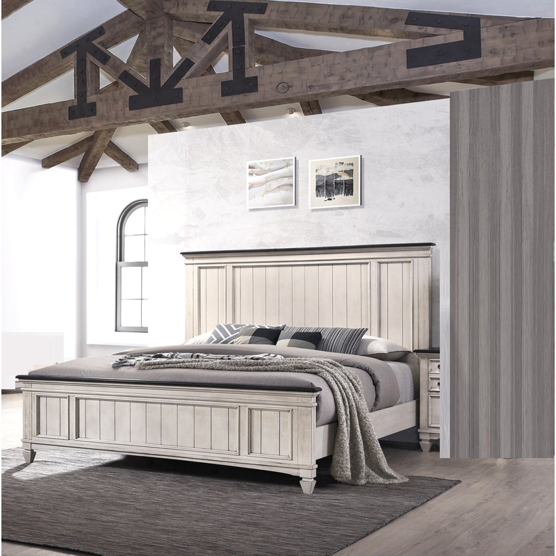 1Pc Rustic Industrial Style Brown Finish Queen Size Panel Bed W Built In Bench Footboard Solid Wood Wooden Bedroom Furniture