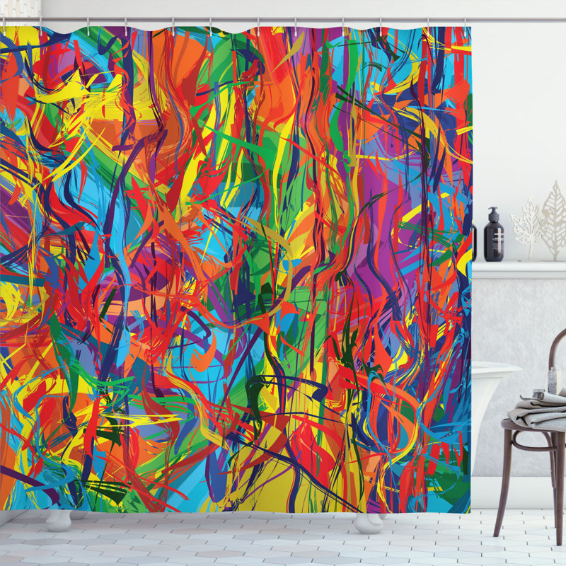 Abstract Shower Curtain with Hooks Included, 75" H x 69" W