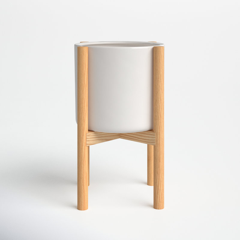 Dominic Pot Planter, White/Beech Natural