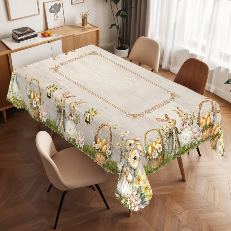 Nappe de Pâques nappe en polyester lavable à la machine, L 86,8 po x l 70,8 po