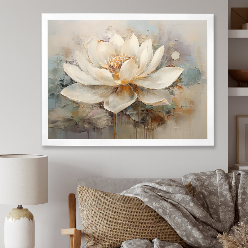 Antique Lotus Connection I - Print on Canvas, 30" H x 40" W x 1.5" D, White Single Picture Framed
