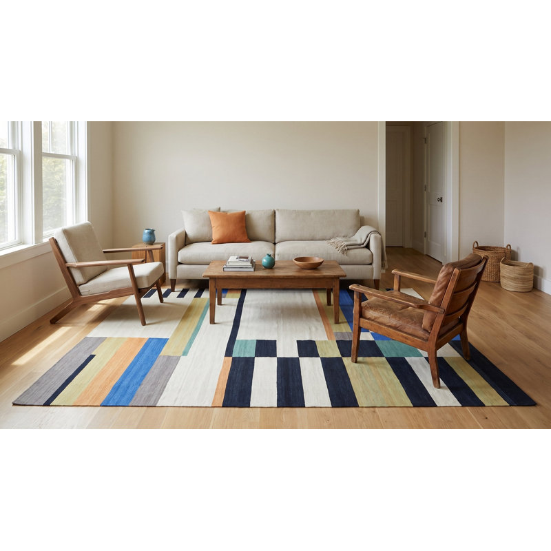 Multicolor Hand-Knotted Wool Deconstructed Geometry Geometric Modern Contemporary Carpet Rug, 8' x 10'