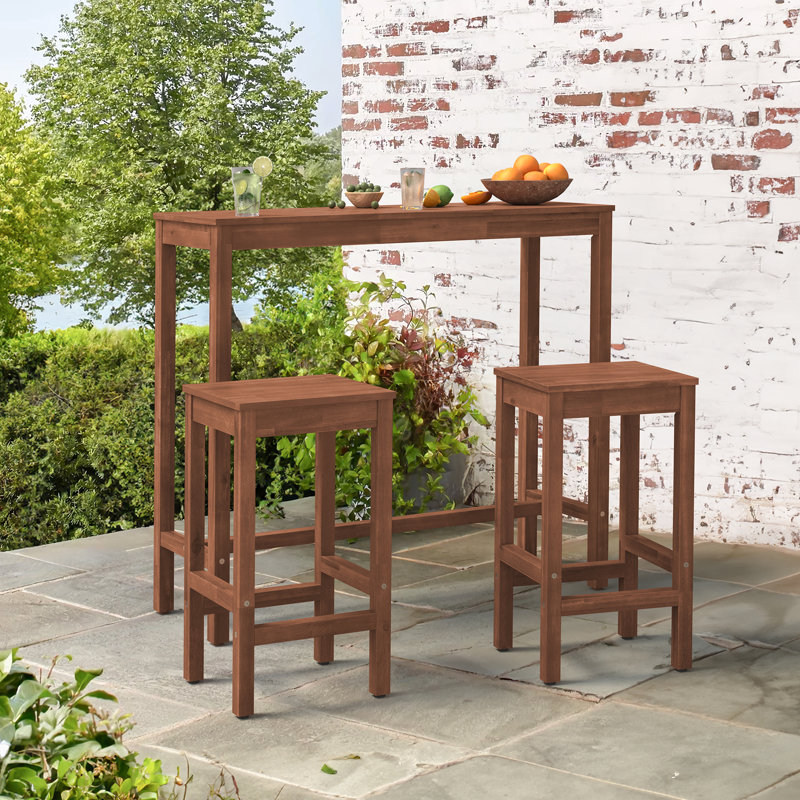Euler Bar Table And Chairs Set, 39”H x 45”L x 15”W, Teak Brown