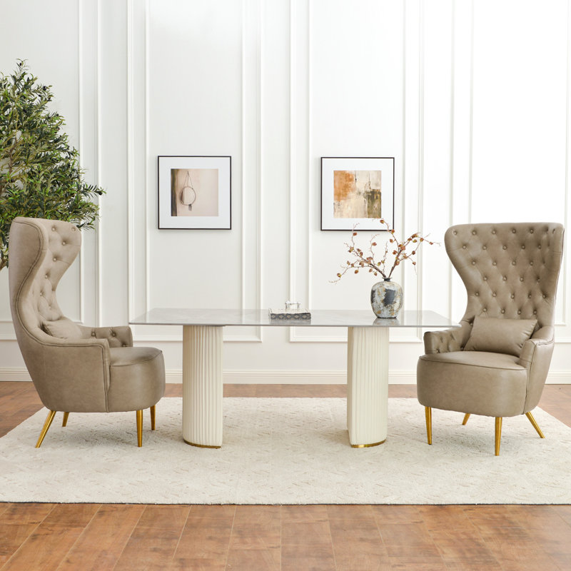 Fauteuil à oreilles Flaxville, Similicuir kaki