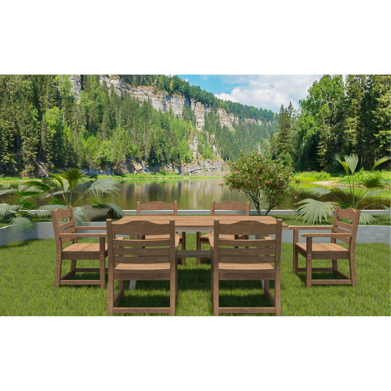 Chaise de salle à manger de patio avec ensemble de 2 accoudoirs, matériau HIP avec fauteuil imitation grain de bois pour terrasse