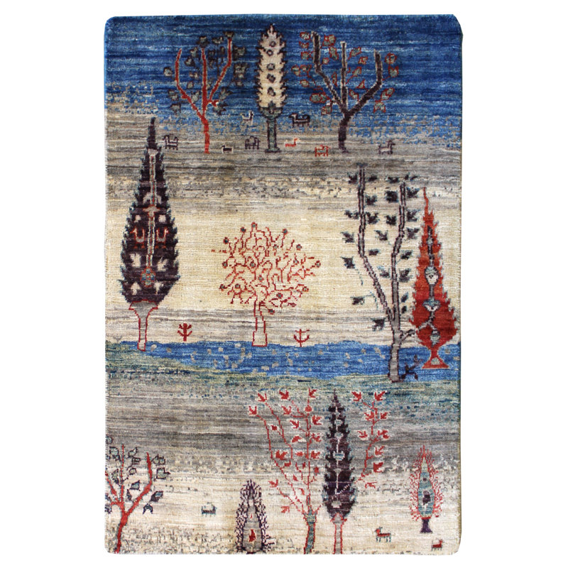 Tapis beige noué à la main de conception unique 2 pi 1 po x 3 pi 2 po New Age