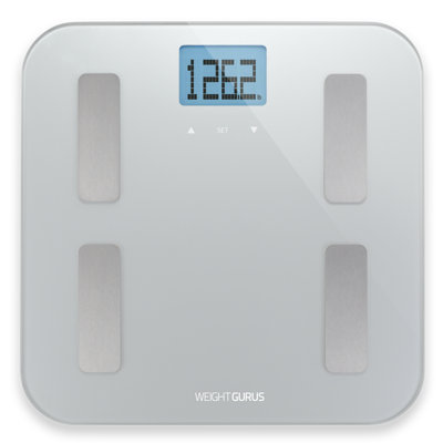 Balance de poids Smart Gurus avec composition de l'application gratuite, IMC et suivi de la graisse corporelle, capacité de 400 lb, grand écran ACL rétroéclairé