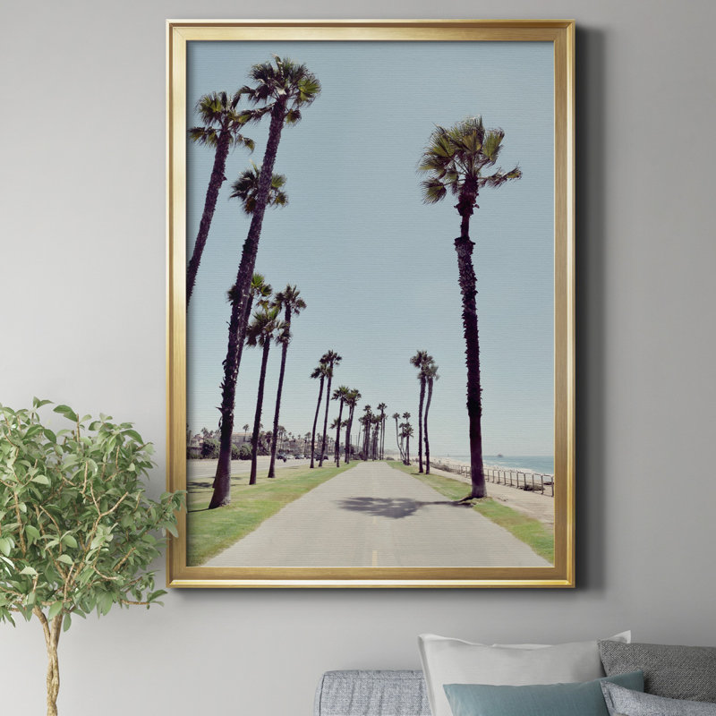 Path to Huntington Beach par J Paul - reproduction de photo sur toile encadrée, H 30,5 po x l 42,5 po x P 1,5 po, Doré