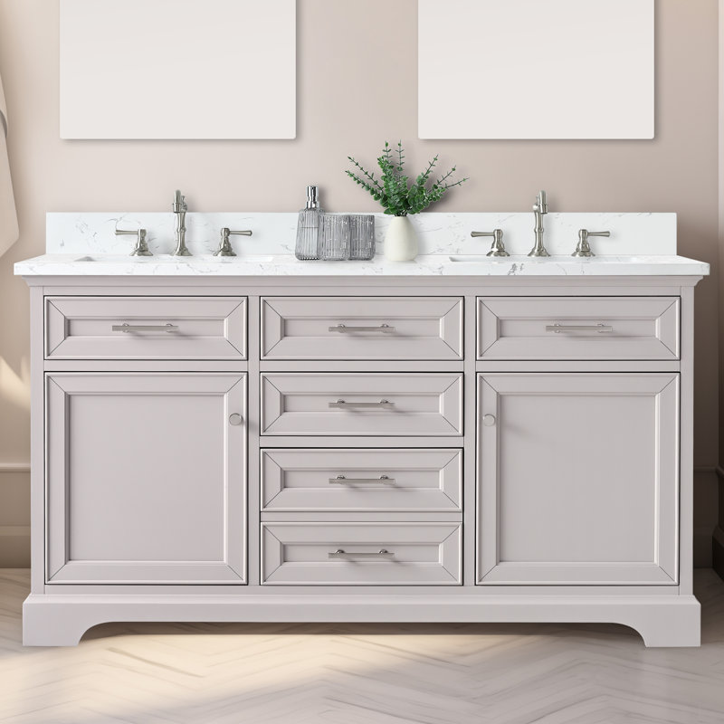 Thompson 60" W Double Vanity, Taupe/Brushed Nickel