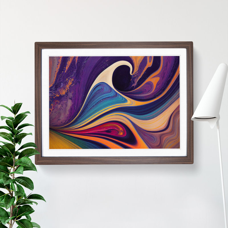 XH1022-6125X Modern Marbling Vol.3 Abstract - Single Picture Frame Print, 46cm H x 64cm W x 2cm D, Walnut