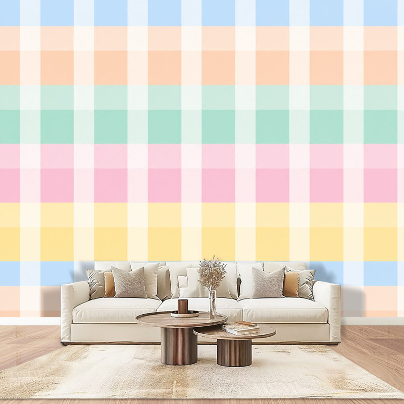 Papier peint adhésif pelez et collez carreaux vichy à carreaux pour le printemps été coloré arc-en-ciel pastel mauve auto-adhésif et amovible