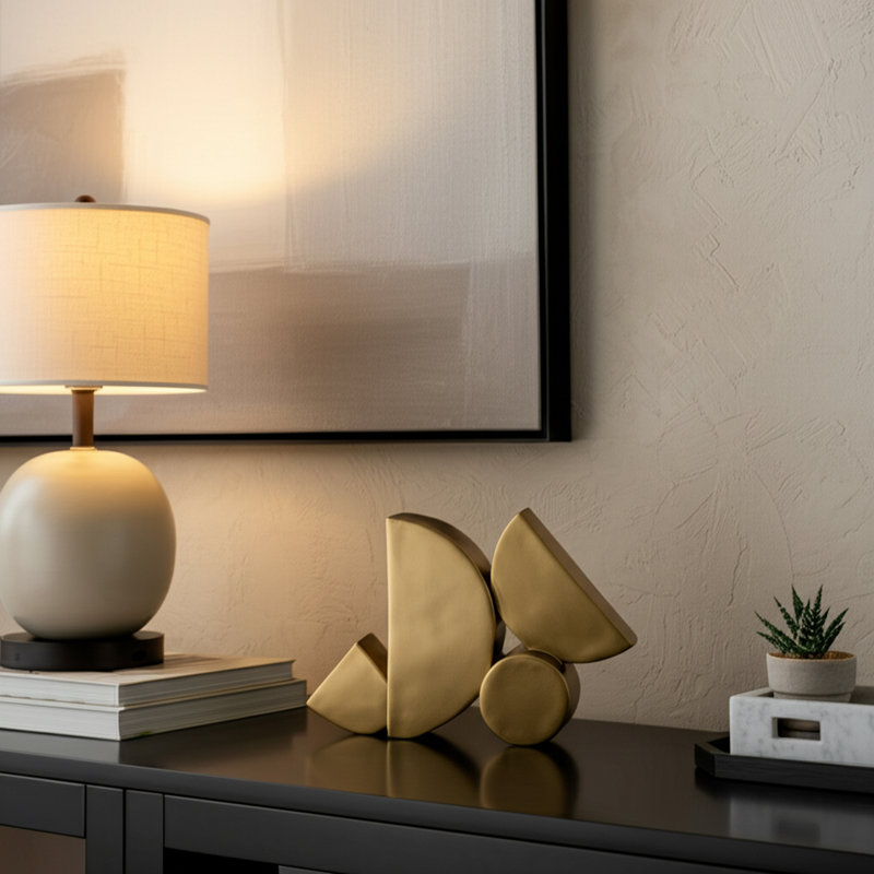 Sculpture Resin Polyresin Abstract Geometric Design Modern Glam for Home Office Bedroom Living Room - 9" Gold & Metallic