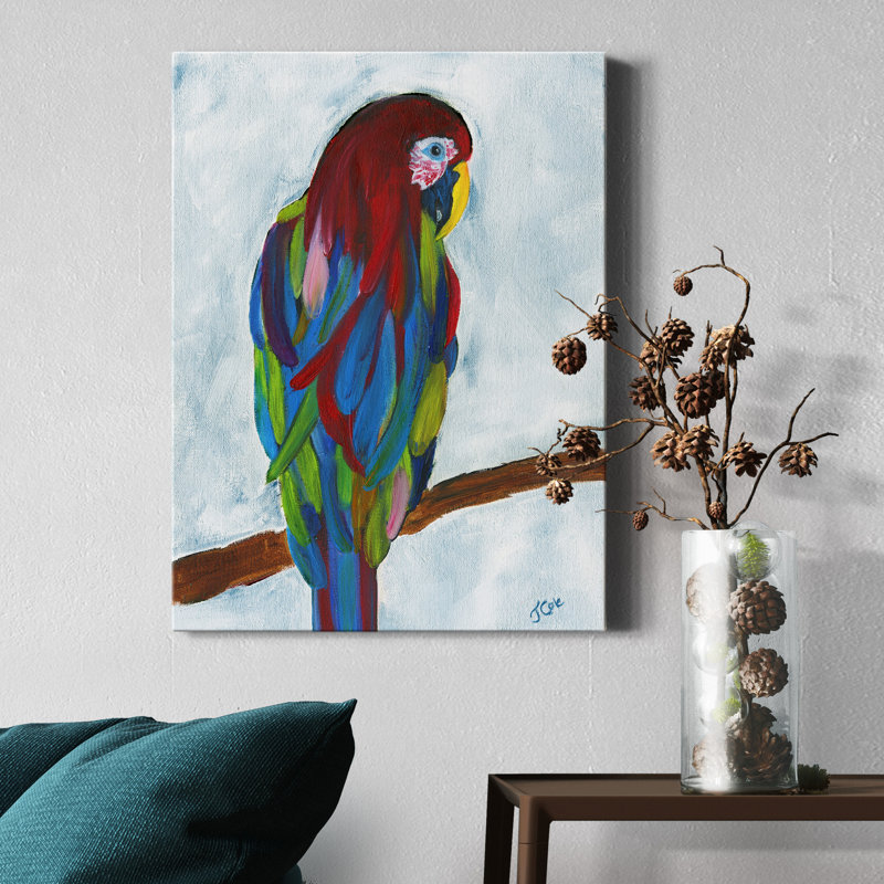 Perroquet tropical - reproduction d'art sur toile tendue, H 36 po x l 24 po x P 1 po