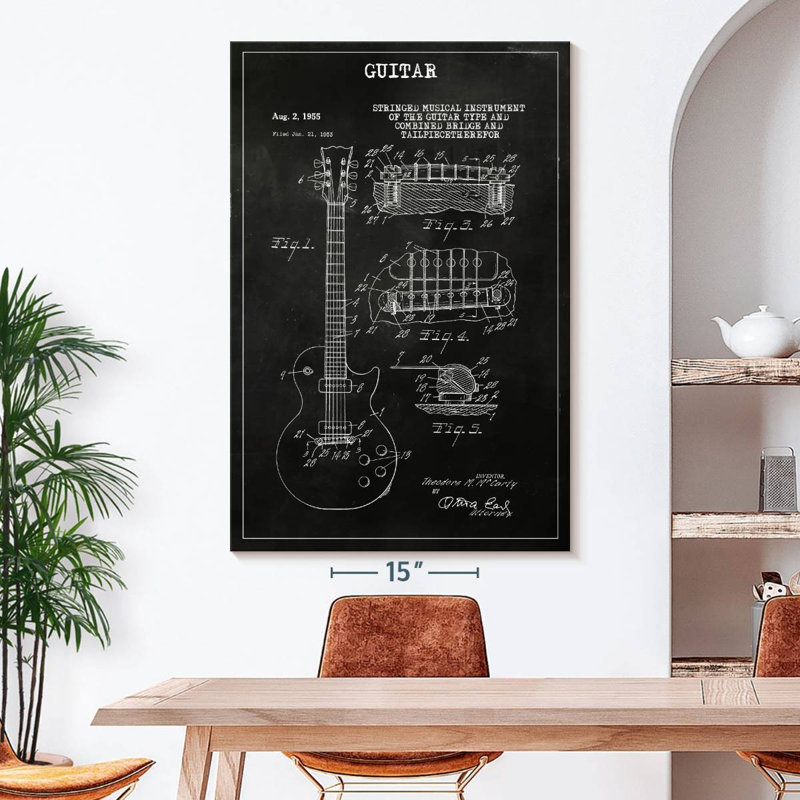 «Guitare BW», reproduction sur toile, H 51 po x l 34 po x P 1,25 po