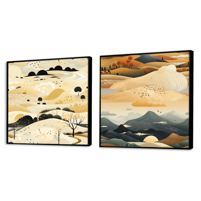 Marozas - Ensemble de 2 collages carrés abstraits, Cadre flottant noir, H 30 po x l 61 po