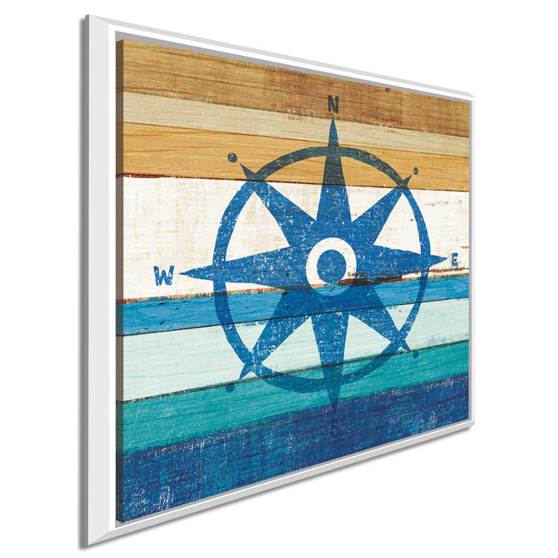 « beachscape iv compass », impression, H 27,5 po x l 27,5 po x P 2 po, Cadre flottant blanc