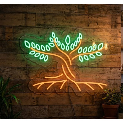  | Enseigne néon à motif d'arbre | Fabriqué avec un tube DEL flexible et durable qui émet une lumière brillante et uniforme pendant plus de 50 000 heures sans scintillement ni gradation | 18 x 24 | Vert et orange