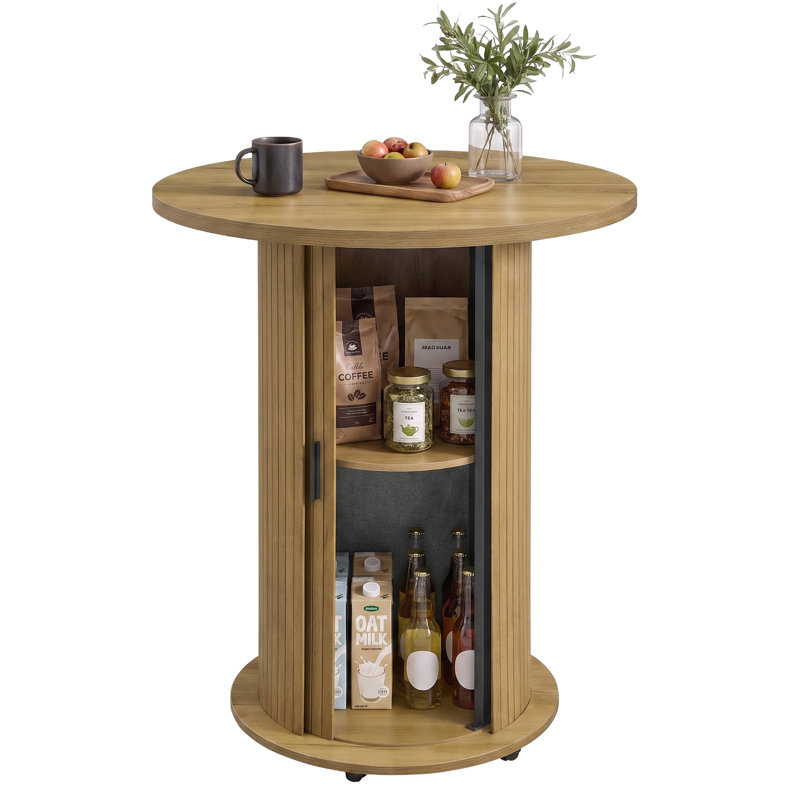 Table de pub ronde à hauteur de bar avec rangement caché pour porte tambour, H 40,1 po x l 31,5 po x P 31,5 po