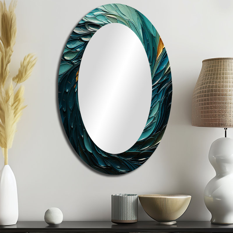Majestic Motion Teal Spiral III - abstrait spirales murales, miroir bleu, impression sur métal, 36 po x 24 po, Ovale