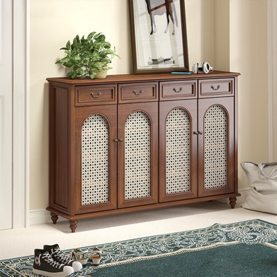 Nut-brown Solid Wood+Rattan Shoe Storage Bench