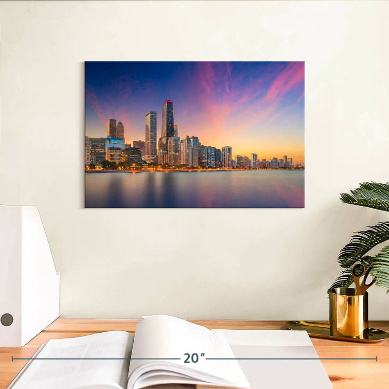 Nicci, Chicago, coucher de soleil, paysage urbain, H 8 po x l 12 po