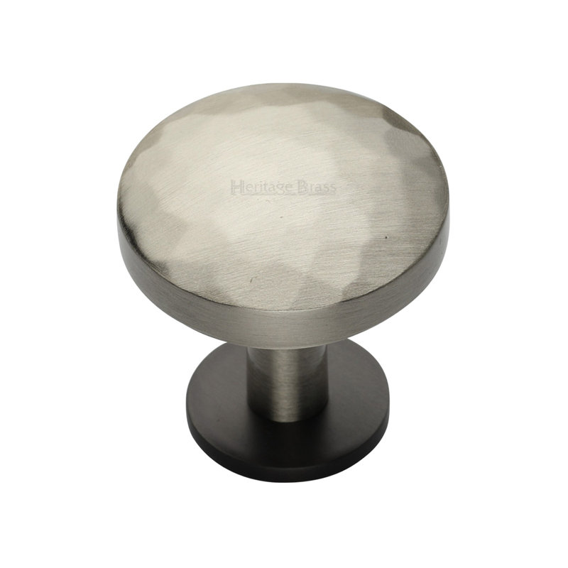 Heritage Brass Cabinet Knob Round Hammered Design with Rose, 3.2cm, Satin Nickel