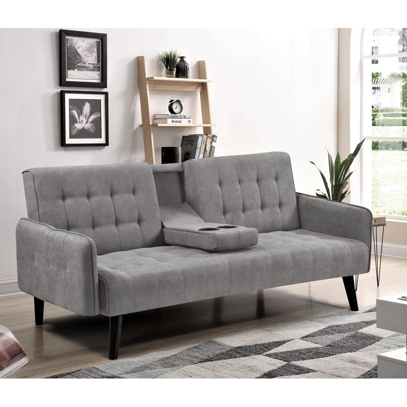 Pinzon Twin 72'' Upholstered Convertible Sofa, Gray Linen Blend