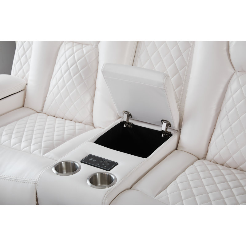 Ensemble de salon inclinable électrique 3 pièces avec console, table rabattable, éclairage DEL et recharge sans fil, Blanc