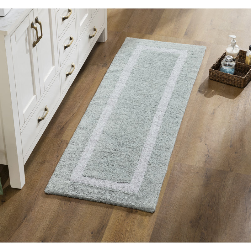 Tapis pour salle de bain réversible 100% coton Widman, Tapis de couloir 20 po x 60 po, Bleu / blanc