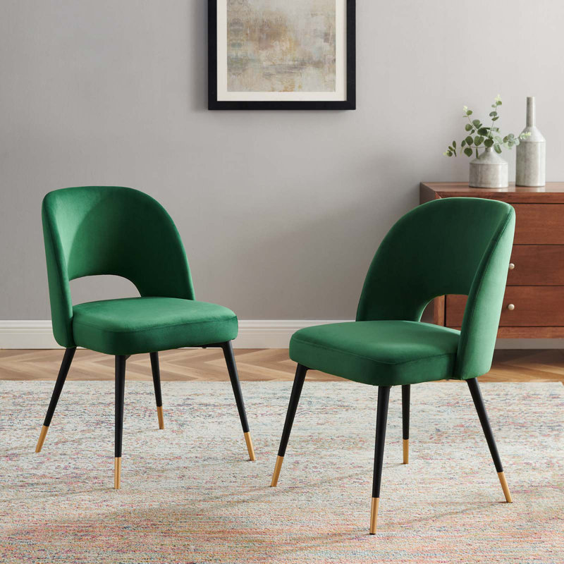 Emerald Velvet Upholstered Side Chair with Metal Legs