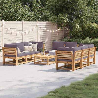  Ensemble de salon de jardin avec coussins gris foncé et bois naturel