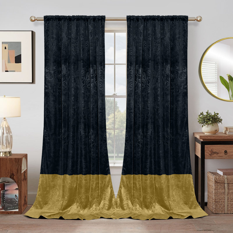 Luxury Dutch Velvet Blackout Curtains Floral Damask Pattern Thermal Isolate Light Heat Blocking Drapes, 52" W x 84" L