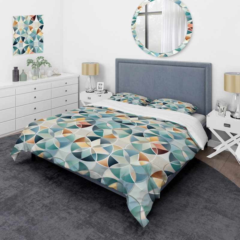 Ensemble de housse de couette bleu et jaune Modern Mosaic I, Housse de couette pour très grand lit et 2 très