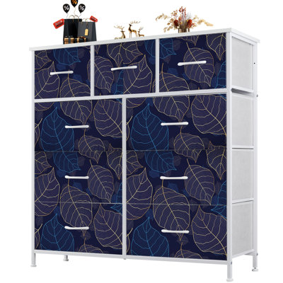 Commode avec 9 tiroirs en tissu, commode haute pour chambre à coucher, commode à grandes tiroirs pour le salon