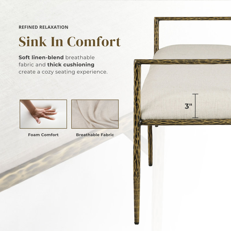 Mathis Modern Hammered Metal 60" Accent Bench, Matte Gold