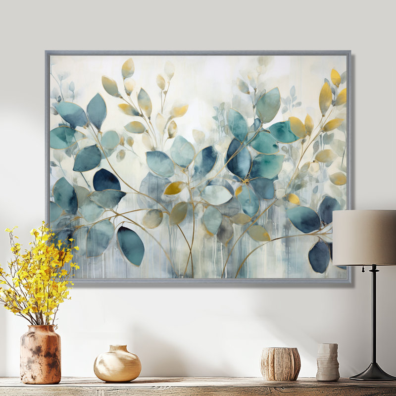 «Blue Botanical Rhythms II - Abstract Botanicals», art mural sur toile, H 34 po x l 44 po, Reproduction avec cadre flottant