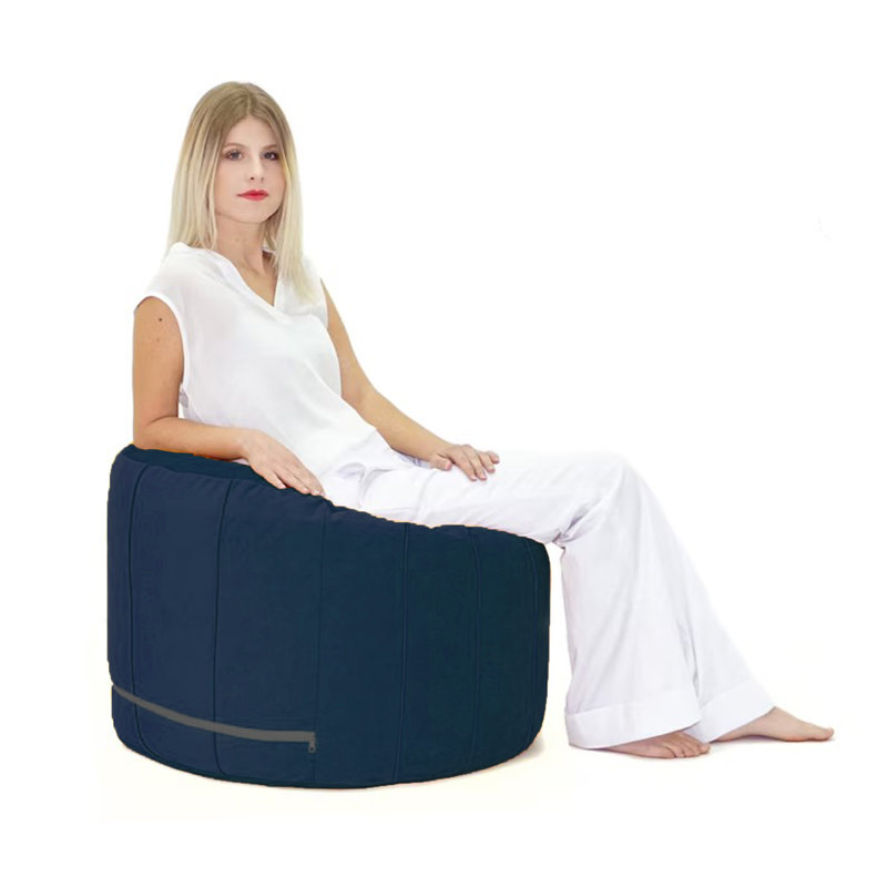 Medium Round Bud Velvet Bean Bag Cover - 27.5" X 27.5" - Denim Blue, Blue Polyester