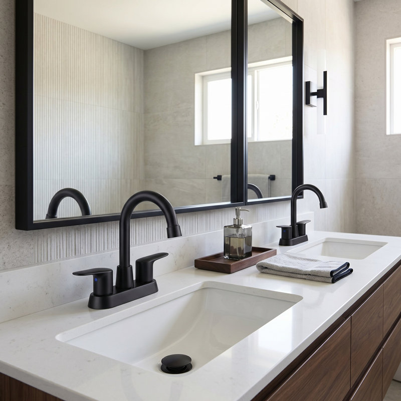 Robinet pour salle de bain à 2 poignées avec ensemble de bonde centrales, Noir, noir, noir, noir