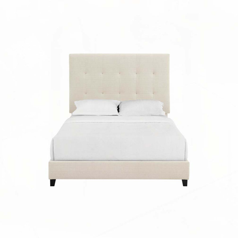 Lit plateforme tapissier touffeté, Beige